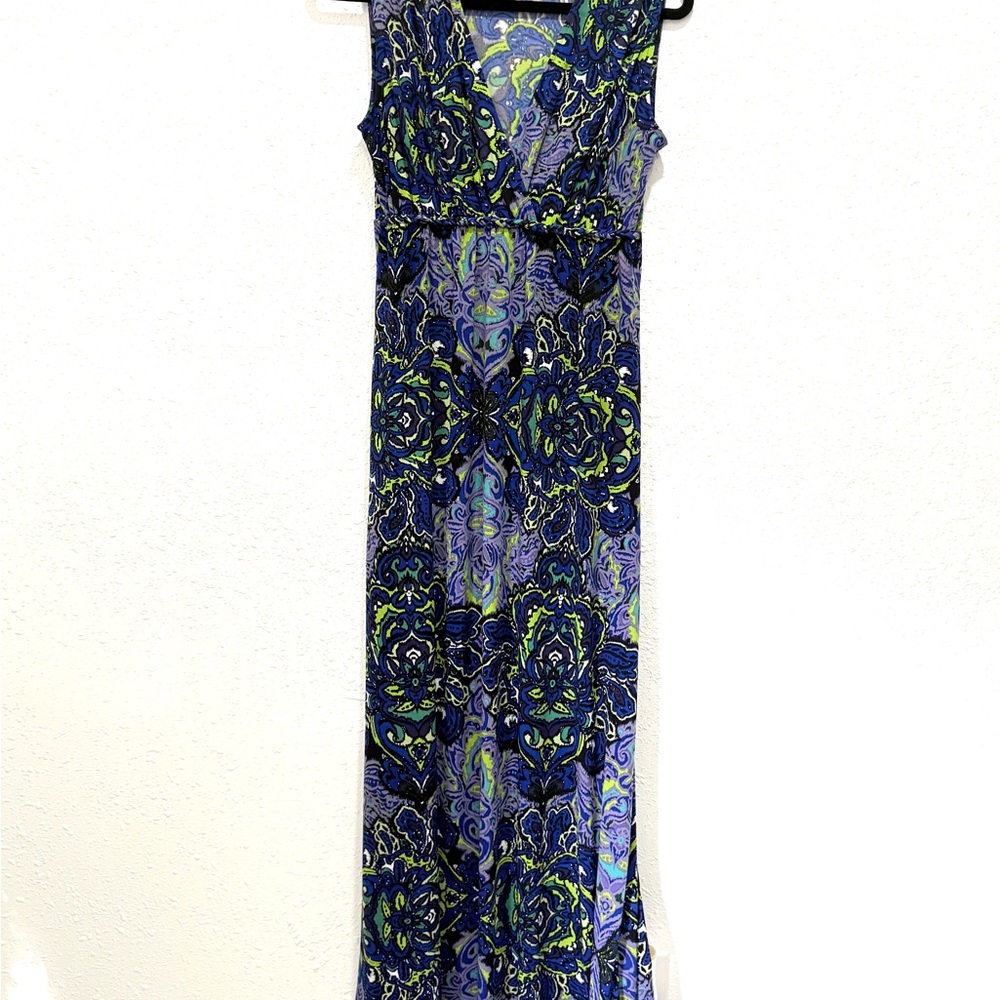Philosophy Long Sleeveless V-Neck Maxi Dress in Blue and Green Paisley M - Picture 6 of 8